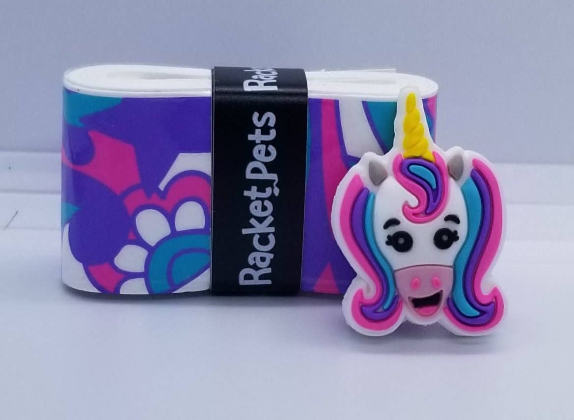 Unicorn Pink/Purple Tennis Overgrip Tape and Matching Shock Absorbing Dampener for Tennis Racket